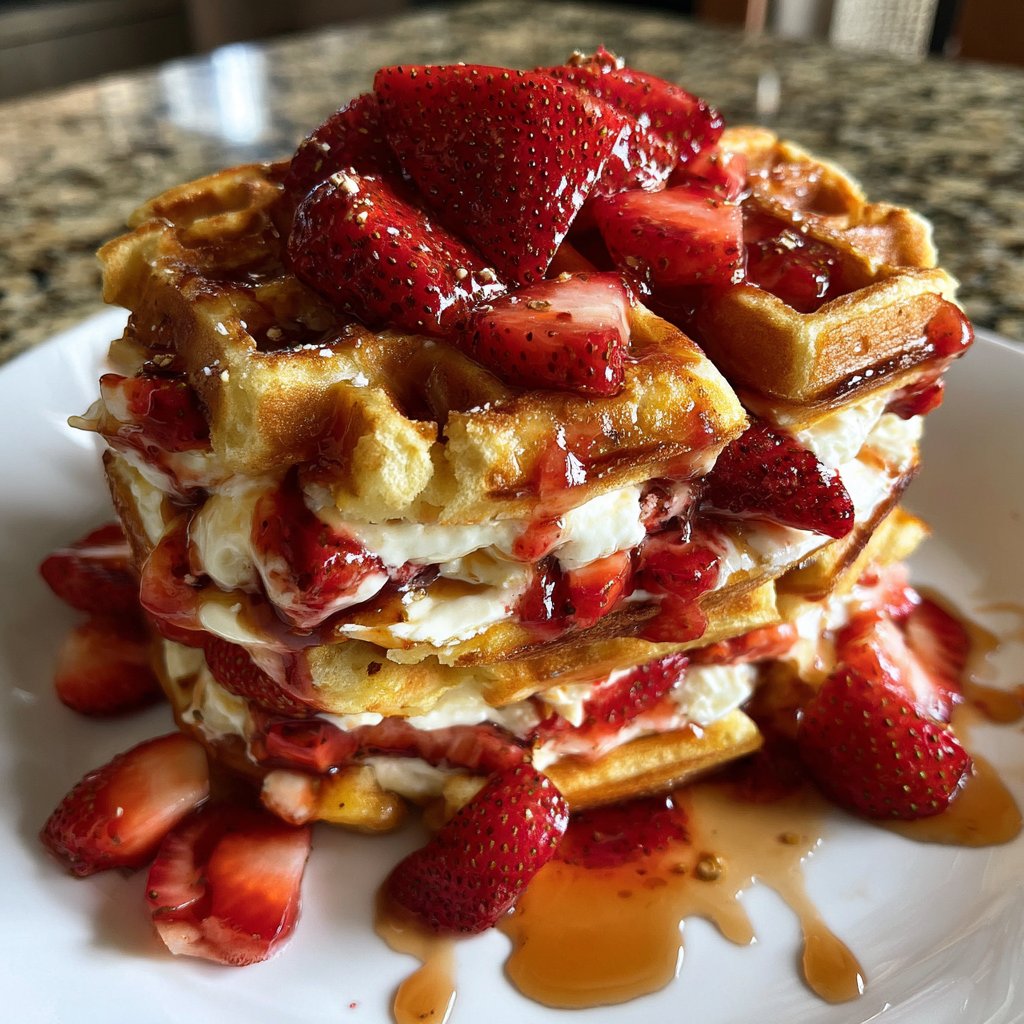 Strawberry Cheesecake Stuffed Waffles