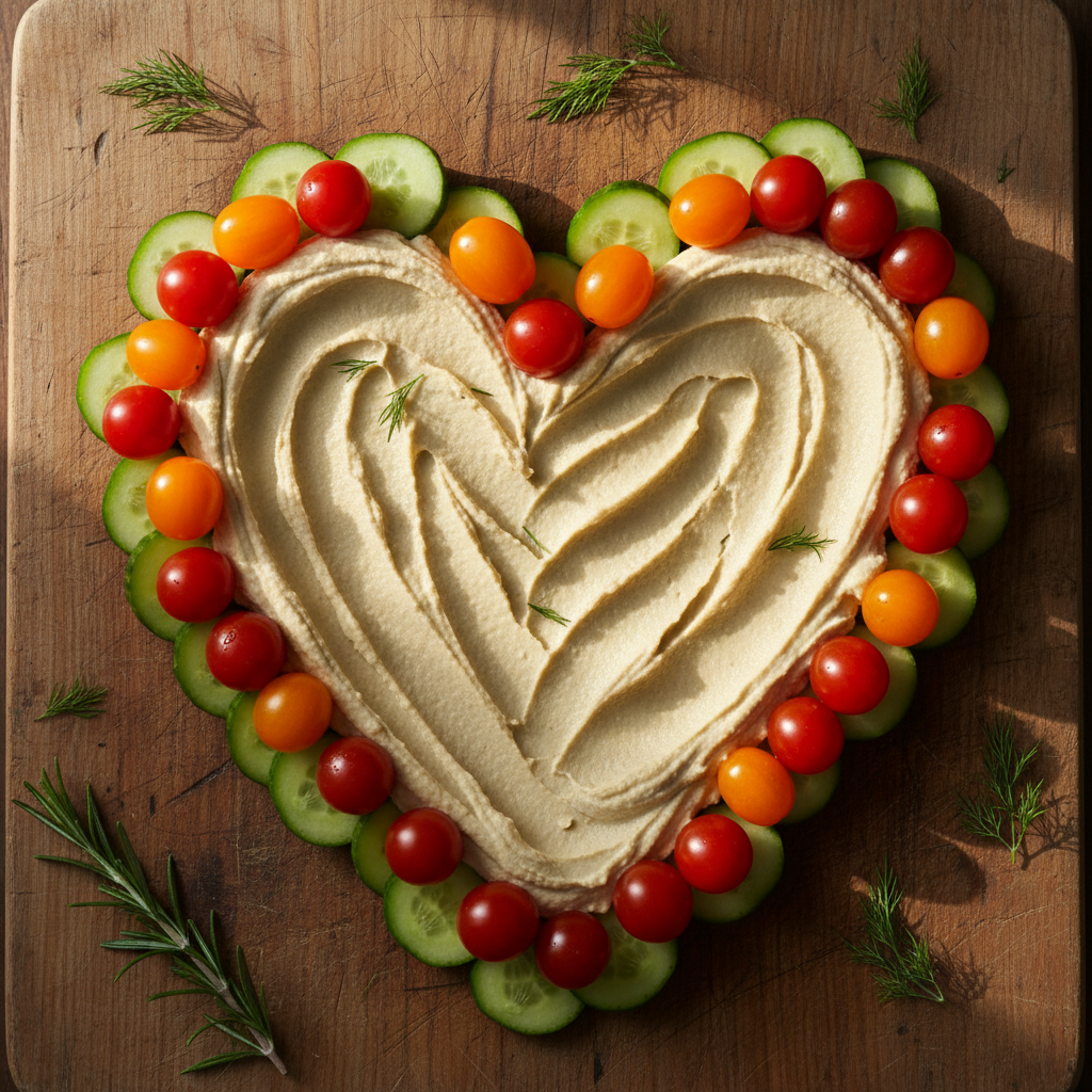 Heart-Shaped Veggie and Hummus Platter