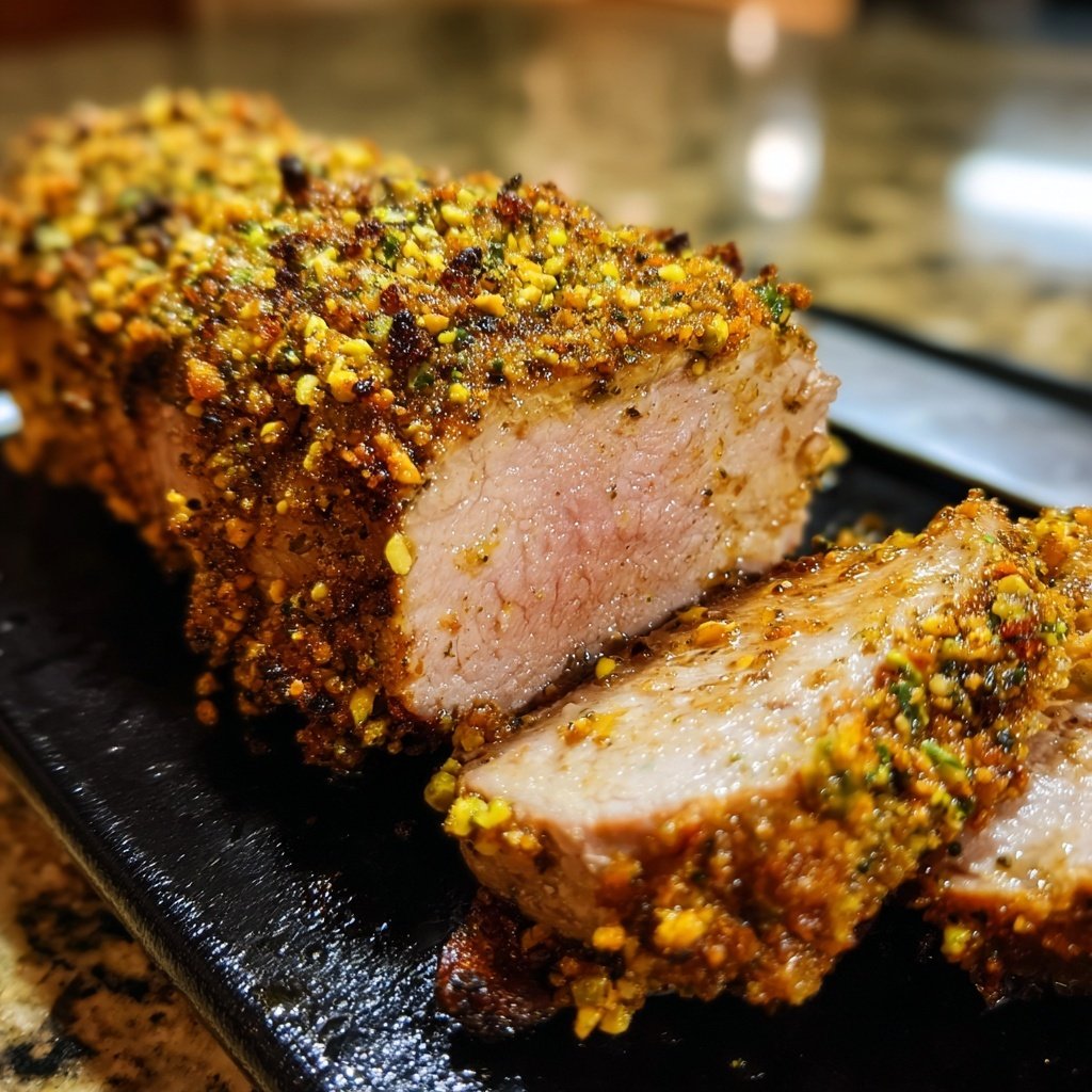 Pistachio Crusted Pork Tenderloin with White