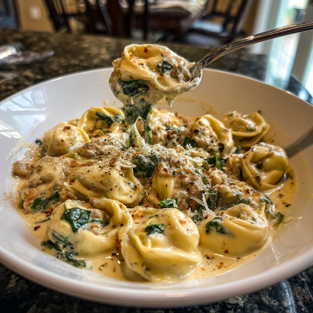 Tortellini Alfredo with Spinach and Sausage
