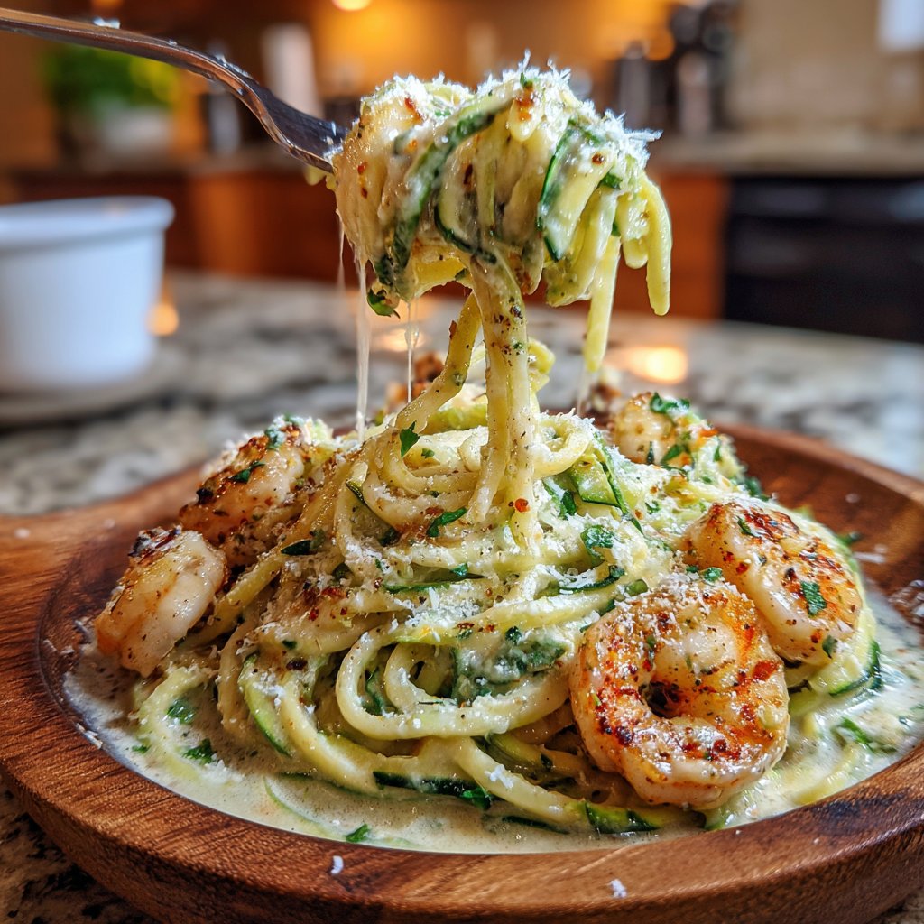 Zucchini Noodle Shrimp Alfredo
