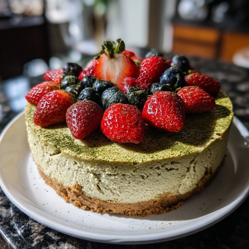 Japanese Matcha Cheesecake with Berries